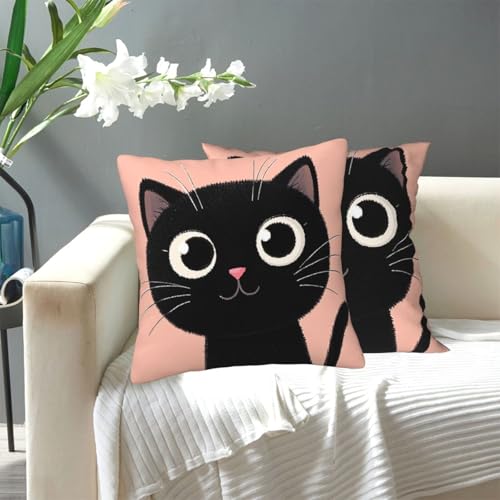 KLLTYHMU Niedliches schwarzes Katzengesicht mit großen Augen, moderner dekorativer Kissenbezug, für draußen, gemütlicher Bauernhaus-Kissenbezug mit verstecktem Reißverschluss, für Sofa, Couch KLLTYHMU Niedliches schwarzes Katzengesicht mit großen Augen, moderner dekorativer Kissenbezug, für draußen, gemütlicher Bauernhaus-Kissenbezug mit verstecktem Reißverschluss, für Sofa, Couch von KLLTYHMU