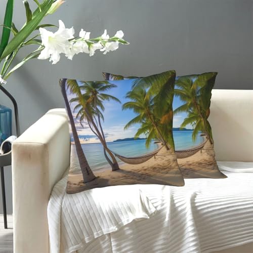 KLLTYHMU Paradiesstrand-Palmen-Überwurf-Kissenbezüge, modern, dekorativ, für den Außenbereich, gemütlicher Bauernhaus-Kissenbezug mit verstecktem Reißverschluss, für Sofa, Couch, Schlafzimmer KLLTYHMU Paradiesstrand-Palmen-Überwurf-Kissenbezüge, modern, dekorativ, für den Außenbereich, gemütlicher Bauernhaus-Kissenbezug mit verstecktem Reißverschluss, für Sofa, Couch, Schlafzimmer von KLLTYHMU