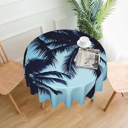 KLLTYHMU Runde Tischdecken, 152,4 cm, wasserdicht, flecken- und knitterfrei, runde Tischdecke, Palmenblau, dekorative Bauernhaus-Tischdecke für Picknick, Party, Esszimmer, Zuhause, Innen- und KLLTYHMU Runde Tischdecken, 152,4 cm, wasserdicht, flecken- und knitterfrei, runde Tischdecke, Palmenblau, dekorative Bauernhaus-Tischdecke für Picknick, Party, Esszimmer, Zuhause, Innen- und von KLLTYHMU