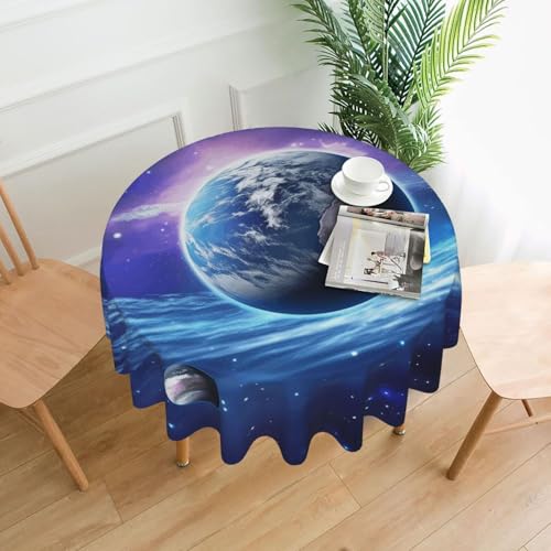 KLLTYHMU Runde Tischdecken, wasserdicht, flecken- und knitterfrei, Planet, Galaxie, dekorative Bauernhaus-Tischdecke für Picknick, Party, Esszimmer, Zuhause, Innen- und Außenbereich von KLLTYHMU