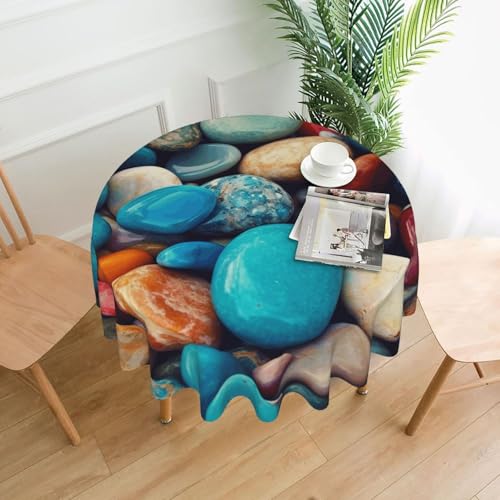 KLLTYHMU Runde Tischdecken, wasserdicht, flecken- und knitterfrei, bunte Steine, dekorative Bauernhaus-Tischdecke für Picknick, Party, Esszimmer, Zuhause, Innen- und Außenbereich von KLLTYHMU