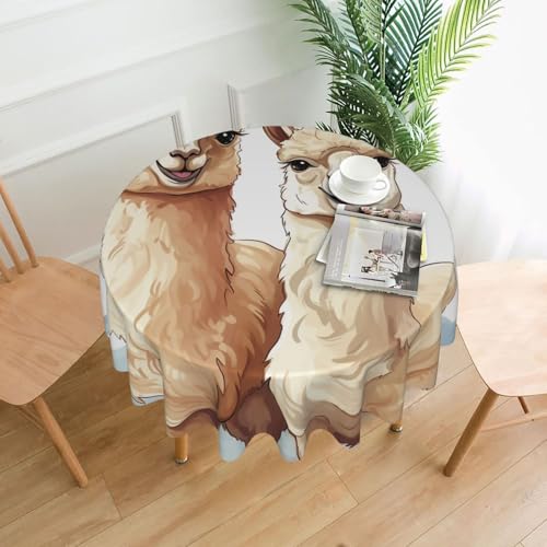 KLLTYHMU Runde Tischdecken, wasserdicht, flecken- und knitterfrei, runde Tischdecke, Alpaka, dekorative Bauernhaus-Tischdecke für Picknick, Party, Esszimmer, Zuhause, Innen- und Außenbereich von KLLTYHMU