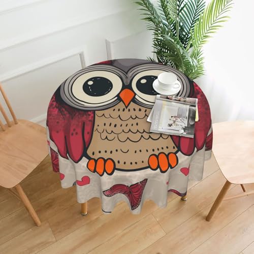 KLLTYHMU Runde Tischdecken, wasserdicht, flecken- und knitterfrei, runde Tischdecke, Motiv: Eulen, dekorative Bauernhaus-Tischdecke für Picknick, Party, Esszimmer, Zuhause, Innen- und Außenbereich von KLLTYHMU