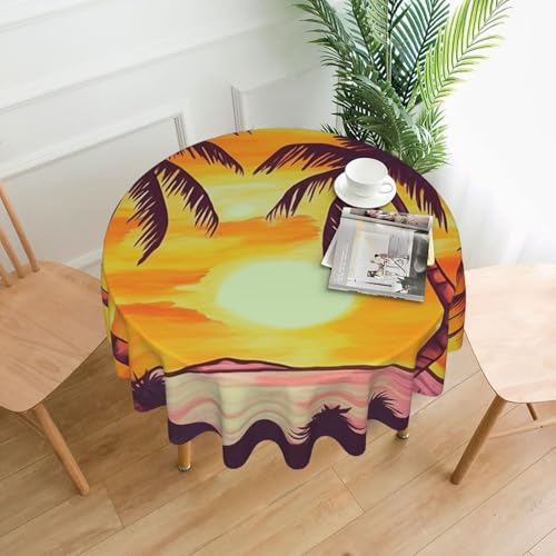 KLLTYHMU Runde Tischdecken, wasserdicht, flecken- und knitterfrei, runde Tischdecke, Sonnenuntergang, Palme, dekorative Bauernhaus-Tischdecke für Picknick, Party, Esszimmer, Zuhause, Innen- und KLLTYHMU Runde Tischdecken, wasserdicht, flecken- und knitterfrei, runde Tischdecke, Sonnenuntergang, Palme, dekorative Bauernhaus-Tischdecke für Picknick, Party, Esszimmer, Zuhause, Innen- und von KLLTYHMU