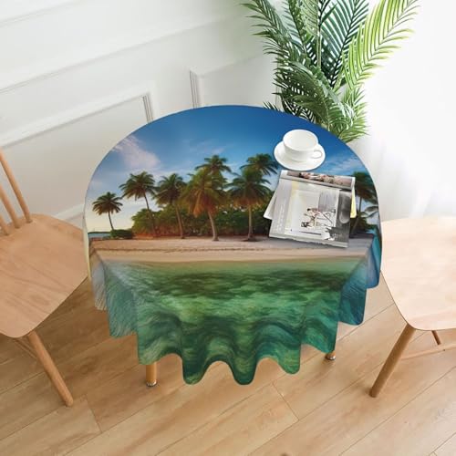 KLLTYHMU Runde Tischdecken, wasserdicht, flecken- und knitterfrei, runde Tischdecke, Überseeinseln, dekorative Bauernhaus-Tischdecke für Picknick, Party, Esszimmer, Zuhause, Innen- und Außenbereich von KLLTYHMU