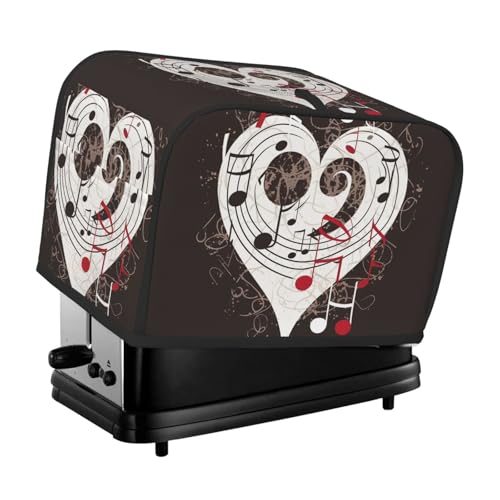 Music Symbols Love Toaster-Abdeckung, 2 Scheiben, Brotmaschinen-Abdeckungen, gesteppter Toaster, Staubschutz, Universalgröße, Küche, kleine Geräteabdeckung mit Tragegriff oben von KLLTYHMU