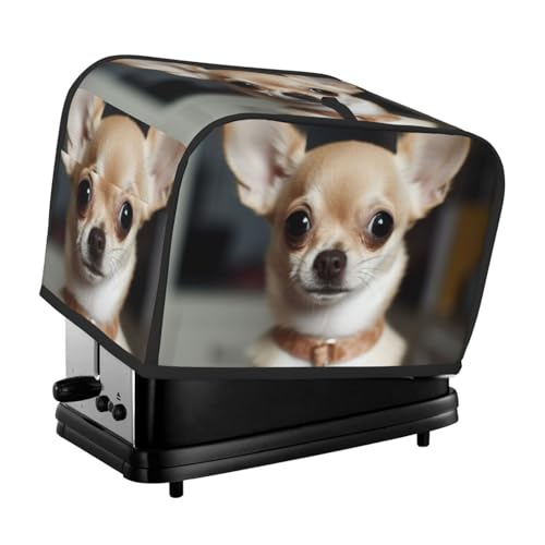 Niedliche Chihuahua-Toaster-Abdeckung, 2 Scheiben, Brotmaschinen-Abdeckungen, gesteppter Toaster, Staubschutz, Universalgröße, Küchen-Abdeckung für kleine Geräte mit Tragegriff oben von KLLTYHMU