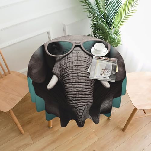 Runde Tischdecke, wasserdicht, flecken- und knitterfrei, Elefant mit Brille, dekorative Bauernhaus-Tischdecke für Picknick, Party, Esszimmer, Zuhause, Innen- und Außenbereich Runde Tischdecke, wasserdicht, flecken- und knitterfrei, Elefant mit Brille, dekorative Bauernhaus-Tischdecke für Picknick, Party, Esszimmer, Zuhause, Innen- und Außenbereich von KLLTYHMU