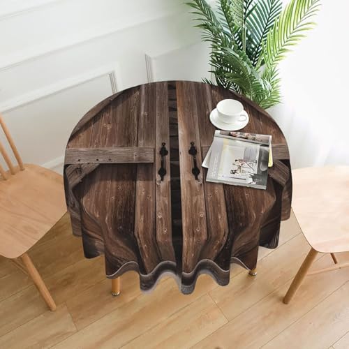 Runde Tischdecken, 152,4 cm, wasserdicht, flecken- und knitterfrei, Vintage-Tischdecke aus Holz, Scheunentür, dekorative Bauernhaus-Tischdecke für Picknick, Party, Esszimmer, Zuhause, Innen- und Runde Tischdecken, 152,4 cm, wasserdicht, flecken- und knitterfrei, Vintage-Tischdecke aus Holz, Scheunentür, dekorative Bauernhaus-Tischdecke für Picknick, Party, Esszimmer, Zuhause, Innen- und von KLLTYHMU