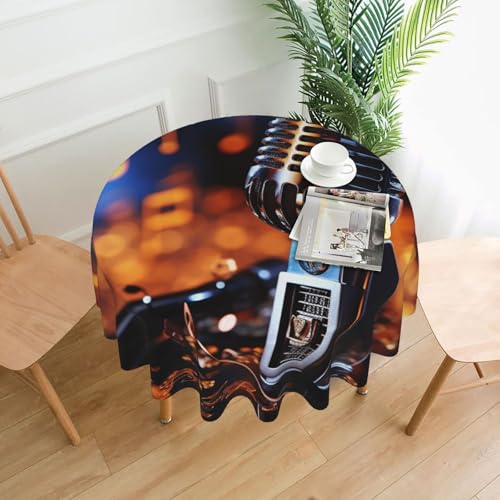Runde Tischdecken, 152,4 cm, wasserdicht, flecken- und knitterfrei, mit Mikrofon mit Musiknoten, dekorative Bauernhaus-Tischdecke für Picknick, Party, Esszimmer, Zuhause, Innen- und Außenbereich Runde Tischdecken, 152,4 cm, wasserdicht, flecken- und knitterfrei, mit Mikrofon mit Musiknoten, dekorative Bauernhaus-Tischdecke für Picknick, Party, Esszimmer, Zuhause, Innen- und Außenbereich von KLLTYHMU