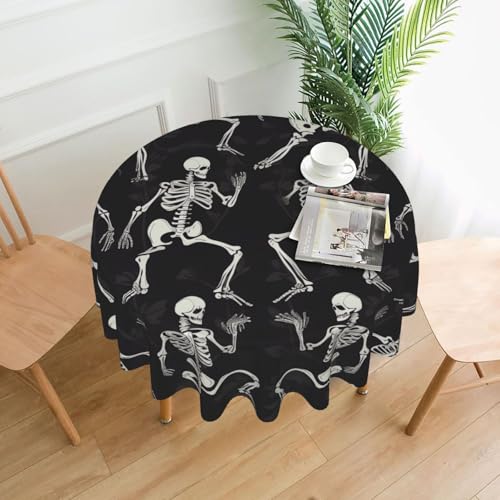 Runde Tischdecken, 152,4 cm, wasserdicht, flecken- und knitterfrei, runde Tischdecke, interessante Skelett-Tischdecke für Picknick, Party, Esszimmer, Zuhause, Innen- und Außenbereich von KLLTYHMU
