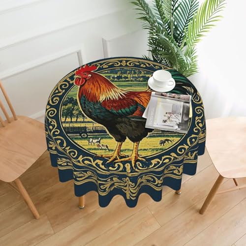 Runde Tischdecken, wasserdicht, flecken- und knitterfrei, Landhausstil, Bauernhoftiere, dekorative Bauernhaus-Tischdecke für Picknick, Party, Esszimmer, Zuhause, Innen- und Außenbereich von KLLTYHMU