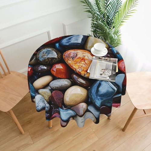 Runde Tischdecken, wasserdicht, flecken- und knitterfrei, runde Tischdecke, Farbsteine, Hippie, dekorative Bauernhaus-Tischdecke für Picknick, Party, Esszimmer, Zuhause, Innen- und Außenbereich Runde Tischdecken, wasserdicht, flecken- und knitterfrei, runde Tischdecke, Farbsteine, Hippie, dekorative Bauernhaus-Tischdecke für Picknick, Party, Esszimmer, Zuhause, Innen- und Außenbereich von KLLTYHMU