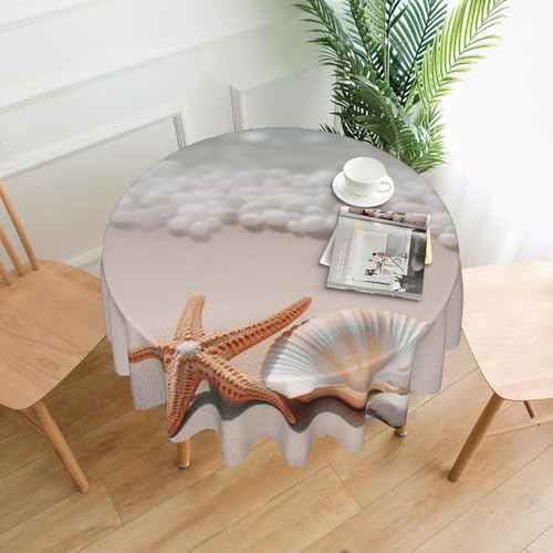 Runde Tischdecken, wasserdicht, flecken- und knitterfrei, runde Tischdecke, Seesternmuschel und Strand, dekorative Bauernhaus-Tischdecke für Picknick, Party, Esszimmer, Zuhause, Innen- und von KLLTYHMU