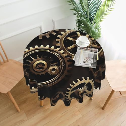 Runde Tischdecken, wasserdicht, flecken- und knitterfrei, runde Tischdecke, coole Steampunk-Getriebe, dekorative Bauernhaus-Tischdecke für Picknick, Party, Esszimmer, Zuhause, Innen- und Außenbereich von KLLTYHMU