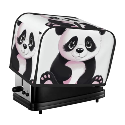 Süße Panda-Toaster-Abdeckung, 2 Scheiben, Doppelscheiben-Brotmaschinen-Abdeckungen, gesteppter Toaster, Staubschutz, Universalgröße, Küchen-Abdeckung für kleine Geräte mit Tragegriff oben von KLLTYHMU