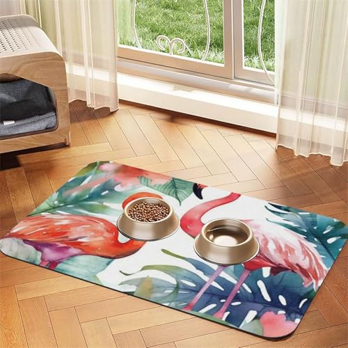 Super saugfähige Hundefuttermatte, Flamingos, Aquarell, Tropen, Haustier-Futtermatte für Futter- und Wassernäpfe, rutschfest, wasserdicht, Platzierunterlage für Böden, schnell trocknende von KLLTYHMU