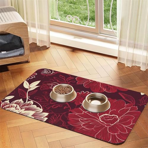 Super saugfähige Hundefuttermatte, rote Blume, Haustier-Futtermatte für Futter- und Wassernäpfe, rutschfest, wasserdicht, Platzierungspad für Böden, schnell trocknende Wasserspendermatte für Hunde Super saugfähige Hundefuttermatte, rote Blume, Haustier-Futtermatte für Futter- und Wassernäpfe, rutschfest, wasserdicht, Platzierungspad für Böden, schnell trocknende Wasserspendermatte für Hunde von KLLTYHMU