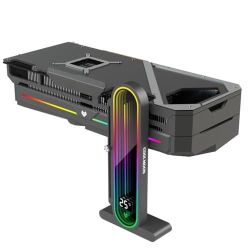 KLLsmDesign Höhenverstellbare RGB-GPU-Unterstützung mit integrierter Temperaturanzeige, 3-poliger 5-V-PC-Grafikkartenständer, Anti-Durchhang-Halterung und Magnetfuß von KLLsmDesign