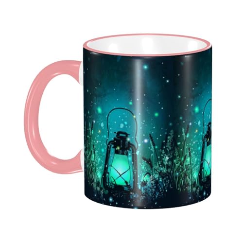 KLMELLMDE Tasse mit Glühwürmchen und Laterne, seitlicher Farbe, Teetasse, Kaffeetasse, heiße Schokolade, 330 ml. von KLMELLMDE