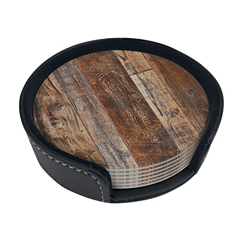Runde braune Holzuntersetzer Getränkeuntersetzer aus Leder, rutschfeste Matten für Kaffeetassen, Weingläser, Gläser, Zuhause, Restaurant und andere Untersetzer. von KLMELLMDE