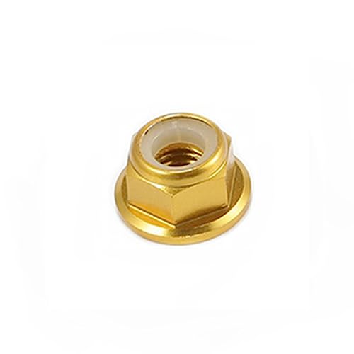 Bolzen 10 Stück M8 orangefarbene Flanschsicherungsmuttern aus Aluminiumlegierung, leichte selbstsichernde Muttern(Gold,M2.5-0.45) von KLNCXC