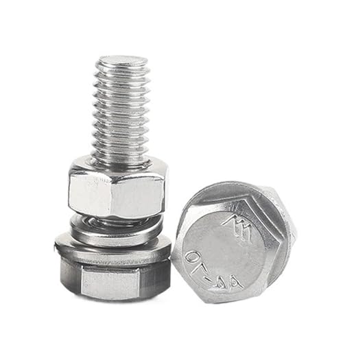 Mutterschraube Sechskantschrauben- und Muttern-Set, Kopf 304 Edelstahl Außensechskantschraube Mutter Kombinationsschraube Große flache Federscheibe M4 M5 M6 M8 M10 X 8 mm L = 10 mm - 35 mm(M6 x10mm) von KLNCXC