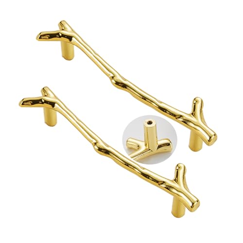 Schrankgriffe 2er-Pack Schrankgriffe aus Zinklegierung, Zweigform, Schrankschubladenknöpfe, Küchenhebel for Badezimmer, Schrank, Kleiderschrank, Schrankbeschläge(Gold,128mm) von KLNCXC