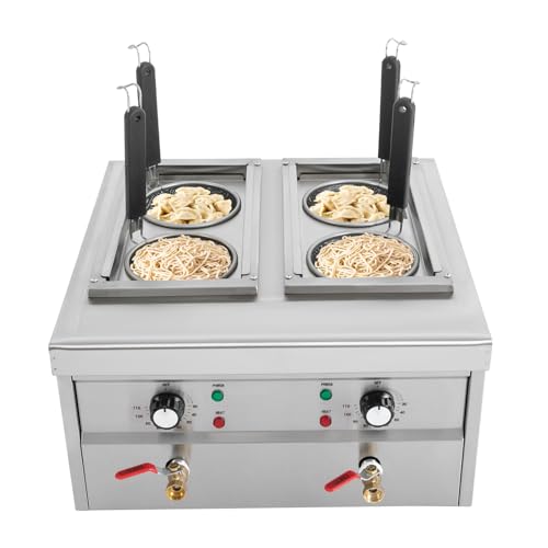 2000w Profi Gastro Nudelkocher, 9L Elektrischer Edelstahl Pastakocher, 30-110 °C Temperatur Pastakocher, 220V Gewerblicher Nudelkocher, mit 4 Nudel-Körbe und 2 Deckel für Küchen und Restaurants von KLOOLIVE