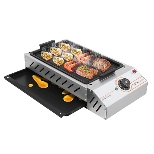 2500w Elektrisch Tischgrill, 220v 50-300°C Einstellbare Temperatur Elektrogrill, Elektro Grill mit Antihaft Teppanyaki Platte, Innen und Außen Nutzbar(54x28x12cm) von KLOOLIVE
