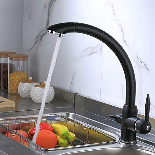3 Wege Wasserhahn Einhandmischer Mischbatterie Spültischarmatur Küchen Armatur Trinkwasserhahn 360° Drehbarer Mischer Ausziehbarer Schwarz von KLOOLIVE