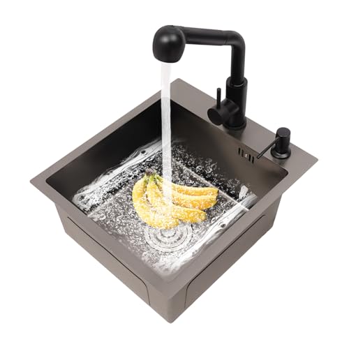 Edelstahl Einbauspüle Rechteckig Schwarz Spülbecken Moderne Küchenspüle Einzelbecken Moderne Einbauspüle Set mit HahnLöcher, Seifenspender, Drainer und Ablaufkorb für Geschäftsküchen, Waschräume, Bäde Edelstahl Einbauspüle Rechteckig Schwarz Spülbecken Moderne Küchenspüle Einzelbecken Moderne Einbauspüle Set mit HahnLöcher, Seifenspender, Drainer und Ablaufkorb für Geschäftsküchen, Waschräume, Bäde von KLOOLIVE