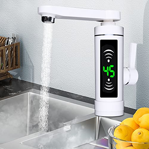 Elektrische Wasserhahn Heizung Kuche Durchlauferhitzer Sofort Warm Armatur 3000W mit Digital LED Temperaturanzeige (Weiß) von KLOOLIVE