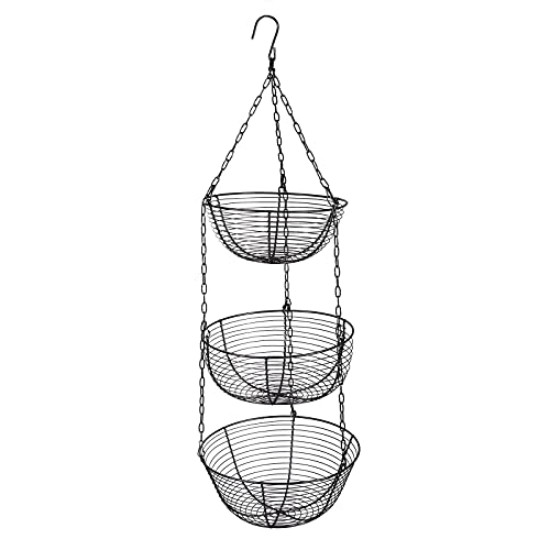 KLOOLIVE Hängekorb 3 Etagen Obstkorb Hängend Obstkörbe Küchenampel Einstellbar Abnehmbaren Hängend Obstschale für Küche Restaurants Schwarz von KLOOLIVE
