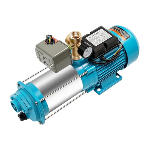 1300W Kreiselpumpe 9,8bar Edelstahl Hauswasserwerk Gartenpumpe Pumpensteuerung Wasserpumpe 4000L/H mit Druckschalter Schutzklasse IP44 für Bauernhöfen, Teichen und Gärten von KLOOLIVE