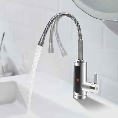 LED Elektrische Wasserhahn Sofort Heizung Durchlauferhitzer Küche Armatur mit digitale Wassertemperaturanzeige 360° Drehbarer 3000W von KLOOLIVE