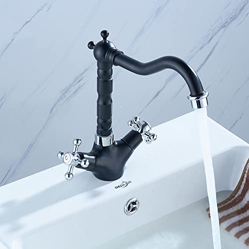 Retro Wasserhahn Küchenarmatur Spültischarmatur Zweigriffmischer 360° Drehbarer Küche Badezimmer Spültisch Armatur Spüle Zweigriff Mischer Schwarz von KLOOLIVE