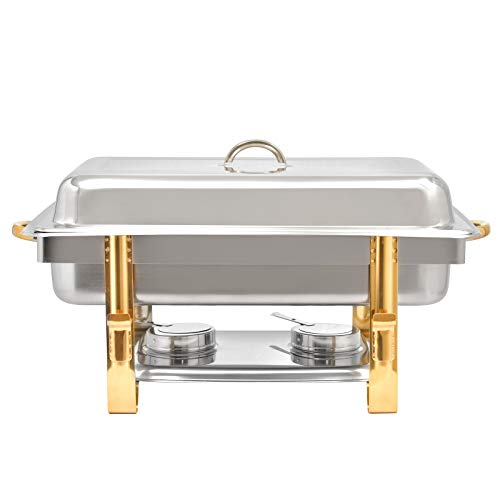 Speisenwärmer Edelstahl Chafing Dish mit Deckel Catering Buffetwärmer Behälter Wärmebehälter für Buffets Partys (9L Gold) von KLOOLIVE