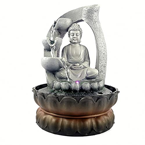 Zimmerbrunnen Buddha Wasserfall Springbrunnen Gartenbrunnen Buddhabrunnen mit LED Licht Home Office Feng Shui Deko von KLOOLIVE