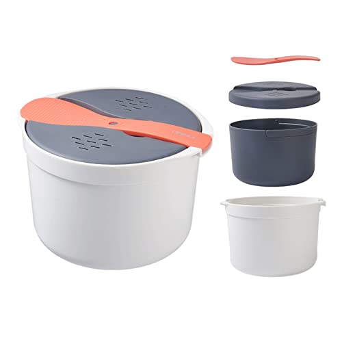 KLOP256 Mikrowellen Reiskocher, 2L Mikrowellen Dampfgarer für Mikrowelle Reis, PP in Lebensmittelqualität Microwave Rice Cooker, Sieb und Dampftopf Set (Orange) von KLOP256