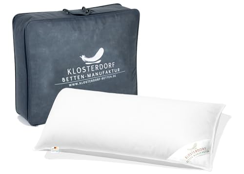 Klosterdorf Bettenmanufaktur Premium Dreikammer Kopfkissen ''funktionell'' | 40x80 cm | 500 Gramm | Handarbeit aus Deutschland | Gesund schlafen | Daunenkopfkissen Daunenkissen 3-Kammer Kissen von KLOSTERDORF BETTEN MANUFAKTUR