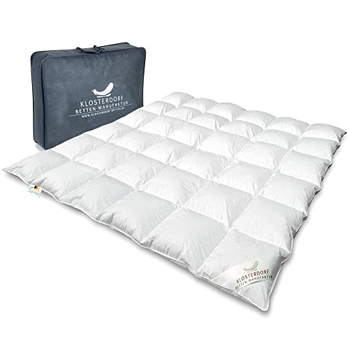 Klosterdorf Bettenmanufaktur Premium Winterdecke - ''grazil'' - 200x200 cm - 1180 Gramm - WARM - Daunendecke - Bettdecke - Handarbeit aus Deutschland - Für einen gesunden Schlaf von KLOSTERDORF BETTEN MANUFAKTUR