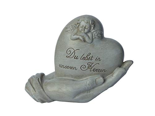 KLP Grabschmuck Herz in Hand Spruch Engel Grabstein Gedenkstein Grabdeko Deko Figur von TESTEL