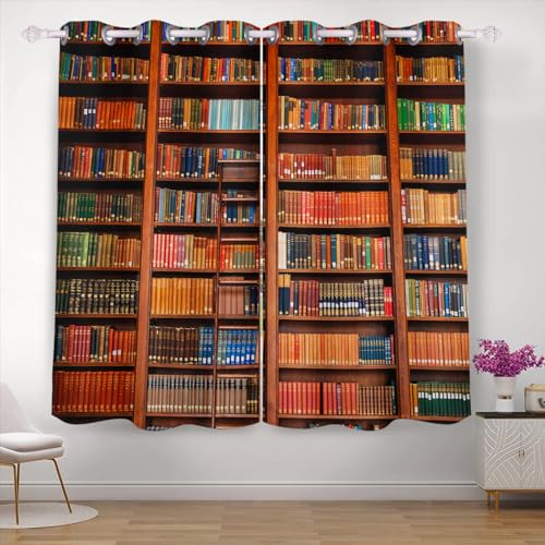 KLRIGR Bücherregal Verdunkelungsvorhänge mit Ösen, wärmeisoliert, Raumverdunkelungsvorhänge für Wohnzimmer Schlafzimmer, Set mit 2 Paneelen, Bücheraufbewahrung, Buch, 107 x 160 cm (B x L) von KLRIGR