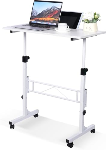KLSMYHOKI Höhenverstellbarer Schreibtisch mit Rollen, Steh-Sitz-Tisch für Homeoffice, Mobiler Computertisch, Weißer Stehschreibtisch, Kompatibel mit Laufband & Walking Pad, 80cm x 40cm Höhe 70-110cm von KLSMYHOKI