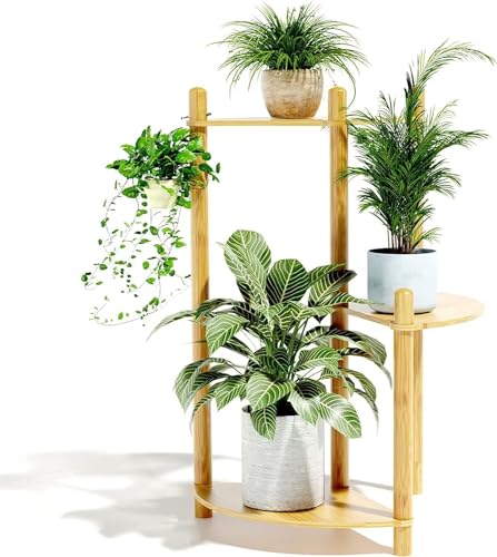 KLUFO Plant Stand 3 Tier Bamboo Plant Stand für Indoor Outdoor Corner Plant Stand für Indoor Growing Multiple Plants Planter Stand für Wohnzimmer Balkon Garten Beistelltisch (Bamboo Farbe) von KLUFO