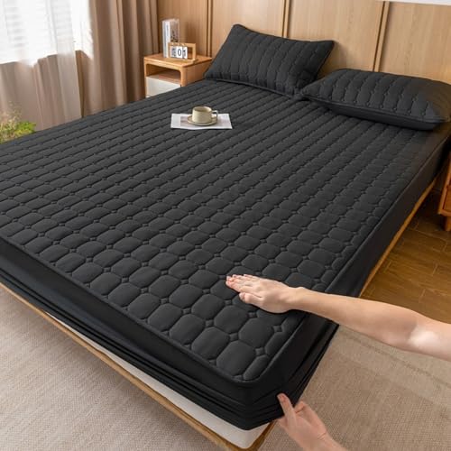 KLUOT Flauschig Spannbettlaken 200 x 220 + 30 cm pflegeleicht Bettlaken Spannbetttuch für Boxspringbett Topper Matratze bis 30cm Schwarz von KLUOT