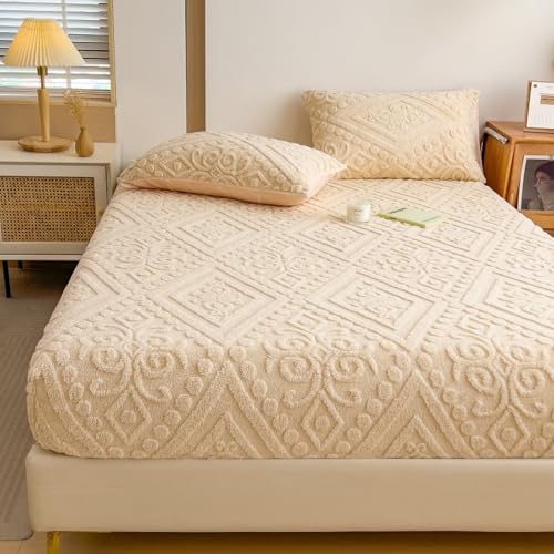 KLUOT Flauschige Plüsch Spannbettlaken 200 x 220 + 30 cm mit Kissenbezug Extra Tiefe Tasche Bettlaken Weich Cashmere Touch Spannbetttuch Boxspringbett Spannbetttücher für 5 bis 30 cm Matraze von KLUOT