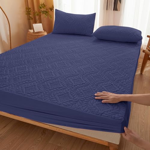 KLUOT Gesteppter wasserdichter Matratzenbezug 100 x 200 + 30 cm Atmungsaktiv Schutz Bettlaken Weicher Verdickter Matratzenschoner Rutschfester bettspanntuch Topper-Overlays Spannbetttücher von KLUOT
