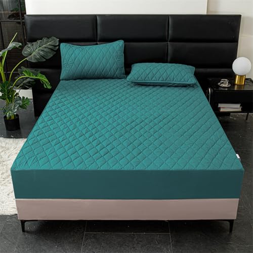 KLUOT Kuschelig Spannbettlaken 200 x 200 + 30 cm wasserdichter matratzenschoner Wasserdicht Matratzenschoner Rutschfester bettspanntuch Topper Spannbetttücher dunkelgrün von KLUOT